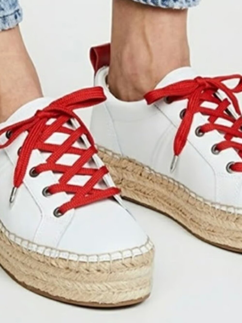 Sam Edelman Woven Platform Espadrille White Sneaker Red Laces Women's Size 7